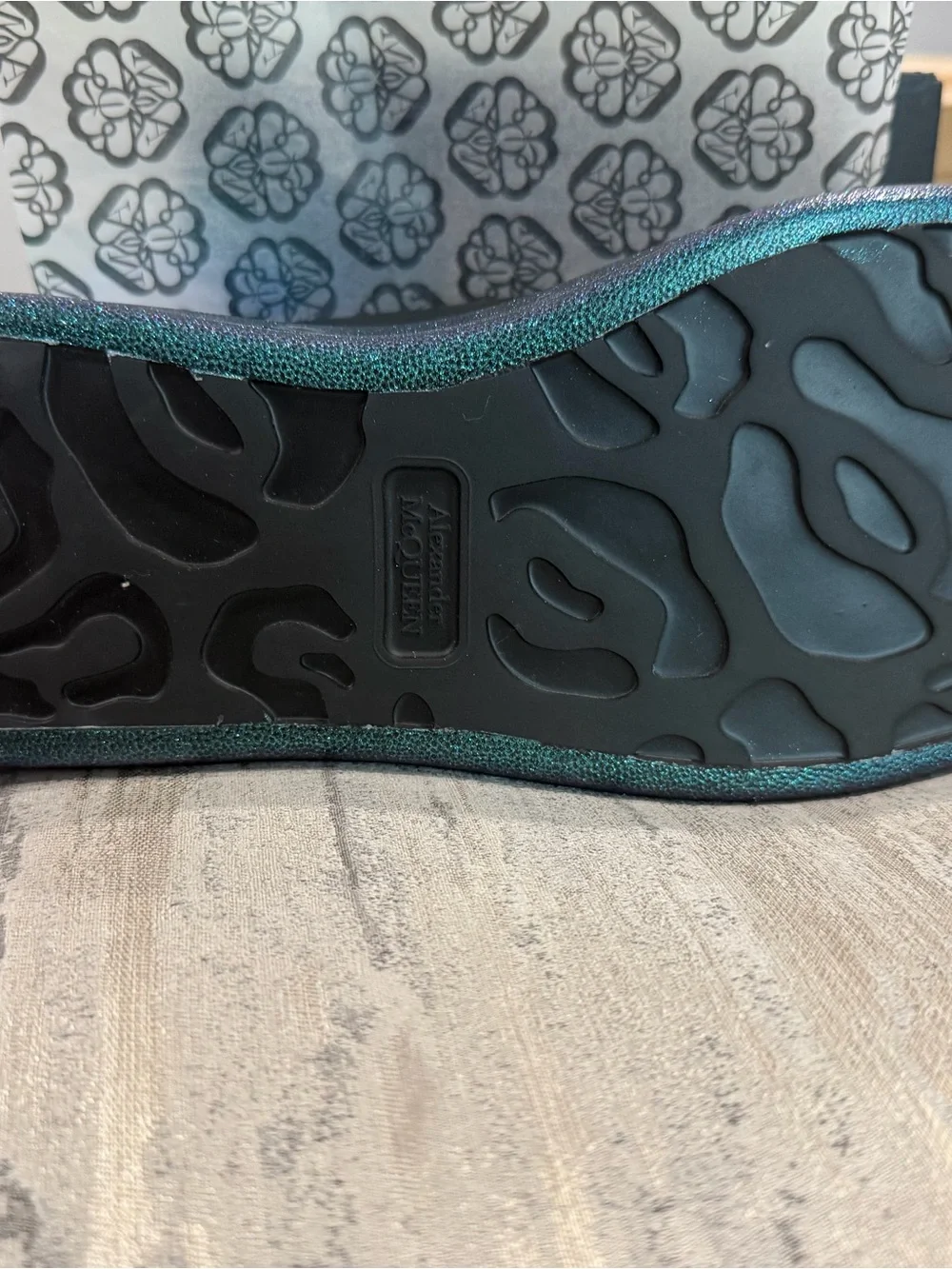 Alexander McQueen Black Sneakers with Iridescent Blue-Green Heel
